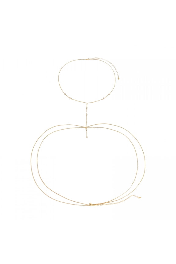 Women Body Chain Double-Layered Rhinestone Decor Adjustable Chest Chain Breast Jewelry Women Prom Party Low-Cut Dress Pairing Necklace Body Chain Jewelry for Women