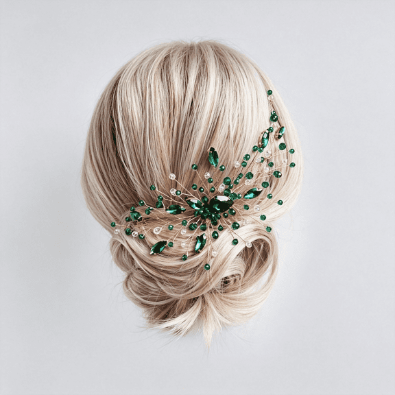 DESIGNICE Women Bridal Teardrop Emerald Green Crystal Hair Comb Wedding Hair Accessory Rhinestone Hair Piece Party Headress for Bride Bridesmaid Sparkling Design Emerald Green Hair Accessories
