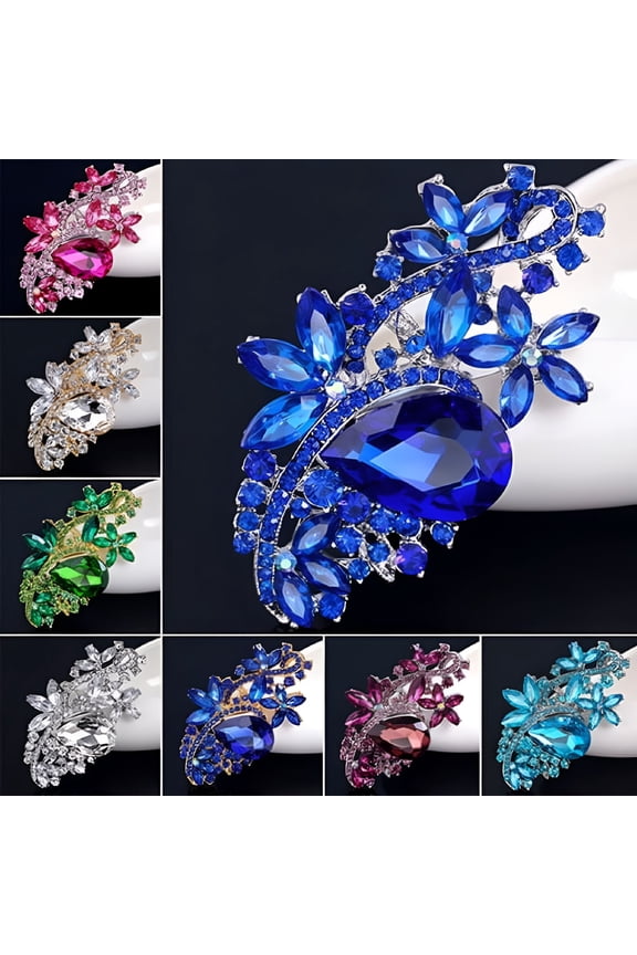 Women Brooch Pin Waterdrop Flower Rhinestone Crystal Brooches Bouquet Wedding Jewelry