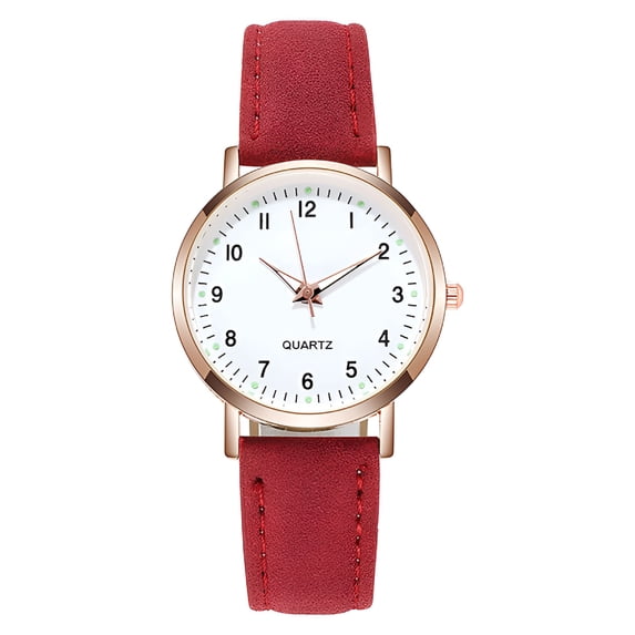 DESIGNICE Women'S Watches, Classic Quartz Watch with Luminous Easy Read Dial, Leather Watch Band, Vintage Small Face Round Watches for Women, Birthday Gift for Ladies (Red)