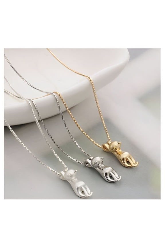 Women Fashion 925 Sterling Silver Chain Cat Pendant Necklace Jewelry Charm