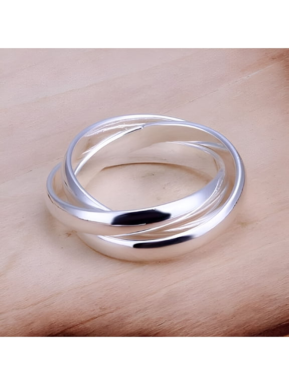 Women Fashion Jewelry 925 Sterling Silver Plated Triple Circle Band Ring US Size 6 7 8 9