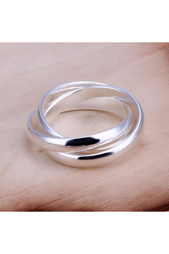 Women Fashion Jewelry 925 Sterling Silver Plated Triple Circle Band Ring US Size 6 7 8 9