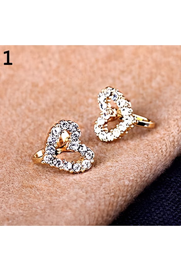 Women Fashion Jewelry Elegant Love Heart Starfish Rhinestone Stud Earrings Ear Clip