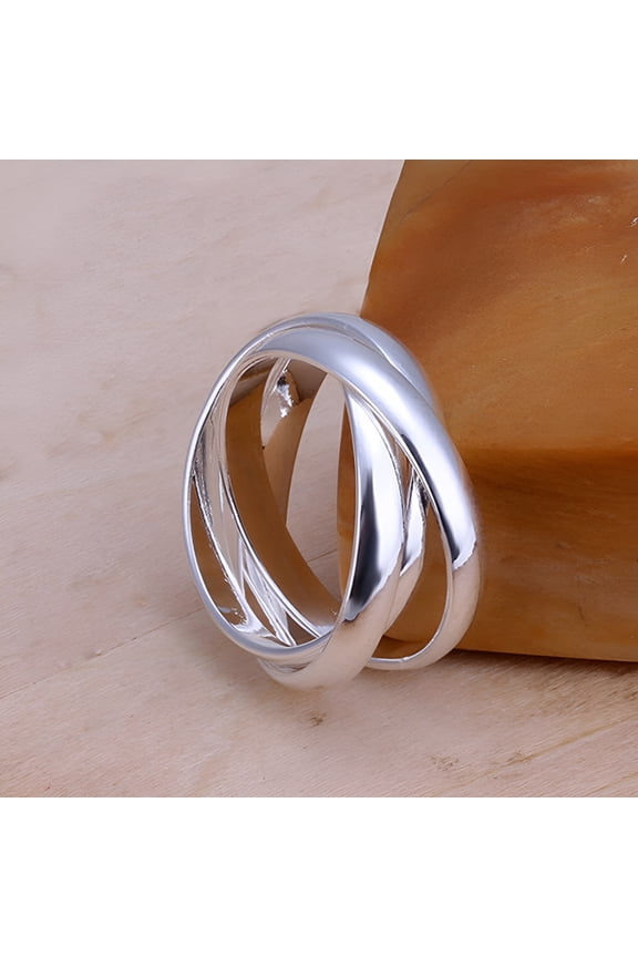 Women Finger Elegant Unique Ring Triple Interlocked Rolling Ring 925 Sterling Silver Plated Triple Circle Band Ring Fashion Jewelry for Party Banquet