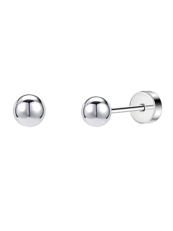 Women Flat Back Ball Stud Earrings Titanium Hypoallergenic Earrings Stud for Sensitive Ears Simple Classic 3mm-6mm Flat Stud Earring for Tragus Cartilage Earlobe