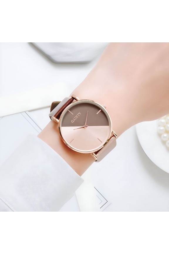 Women Ladies Classic Simple Leather Analog Quartz Wrist Watch Rose Gold Case Numerals Casual Watches