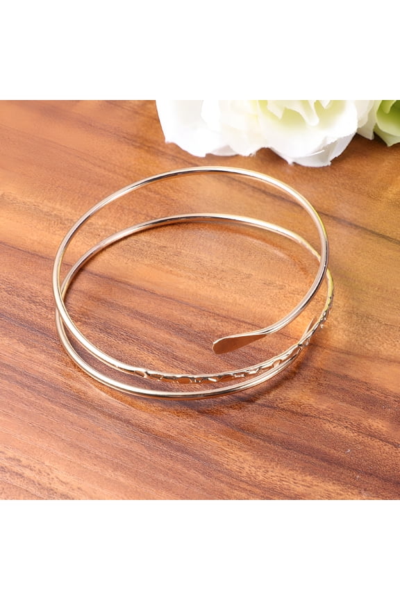 Women Metal Armband Minimalist Simple Punk Style Coil Upper Arm Cuff Open Arm Bracelet Armlet Bangle (Golden)