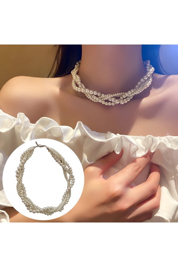Women Necklace Vintage Faux Pearl Twisted Tangled Multi-layered Faux Pearl Choker Neck Decoration Jewelry Luxury Women Prom Cocktail Cosplay Necklace