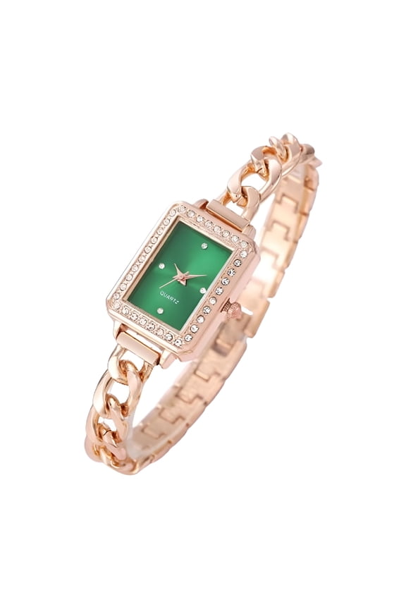 Women Quartz Watches Wrist Chain Strap Square Watch Easy Read Dial Classical Office Ladies Fashion Dress Up Adjustable Stainless Steel Green