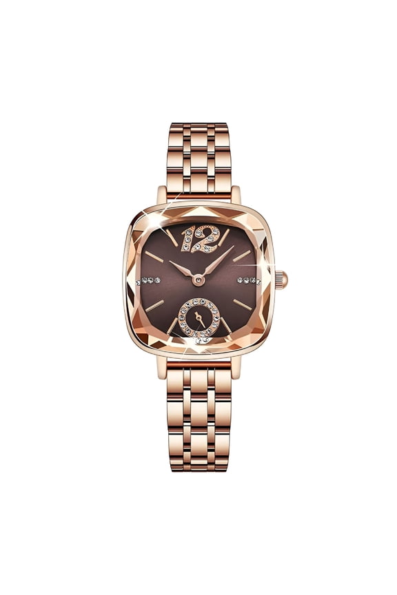 Women Quartz Watches Wrist Chain Strap Square Watch Easy Read Dial Office Ladies Fashion Dress Up Adjustable Stainless Steel Brown