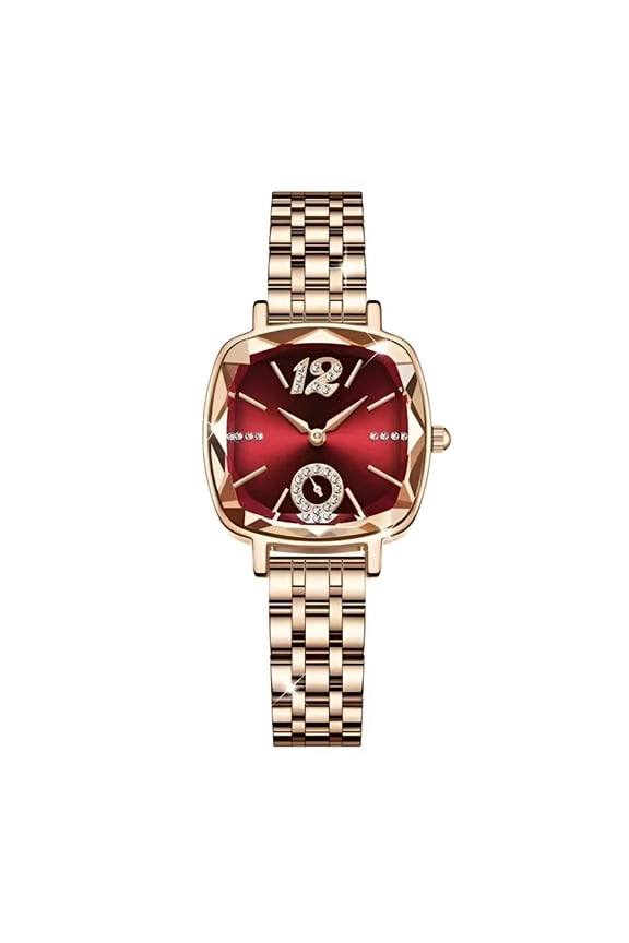 Women Quartz Watches Wrist Chain Strap Square Watch Easy Read Dial Office Ladies Fashion Dress Up Adjustable Stainless Steel Red