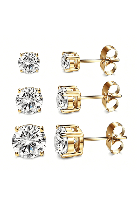 Women'S 14K Gold Plated Cz Stud Earrings Simulated Diamond Round Cubic Zirconia Ear Stud Set5 Pairs)