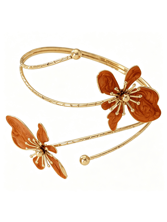 Women'S Bracelets Arm Cuff Upper Arm Flower Gold Bangles Jewelry Flower Arm Cuff