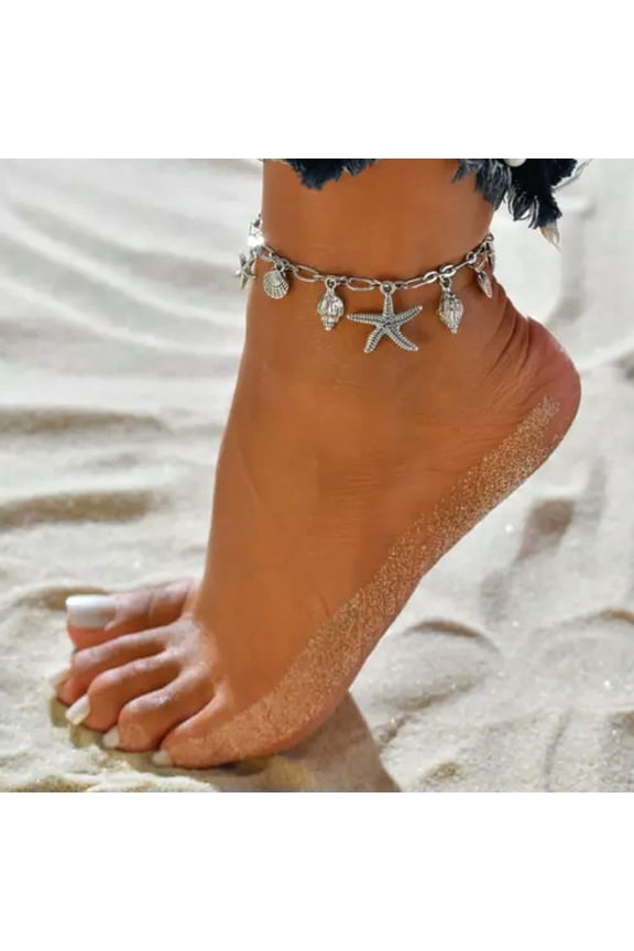 Women'S Fashion Jewelry Silver Sea Shells Starfish Anklet Boho Bracelet Anklet Bracelets for Women Copper Anklet for Women