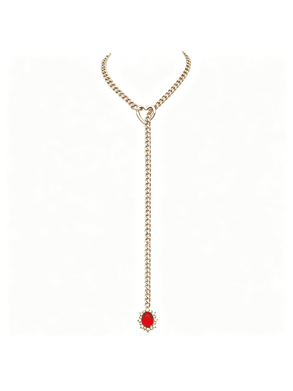 Women'S Heart O-Ring Slip Chain Necklace,Double Layered Adjustable 39" Cuban Chain with Detachable Heart Clasp and Colorful Rhinestone Pendant,Romantic Love Chains
