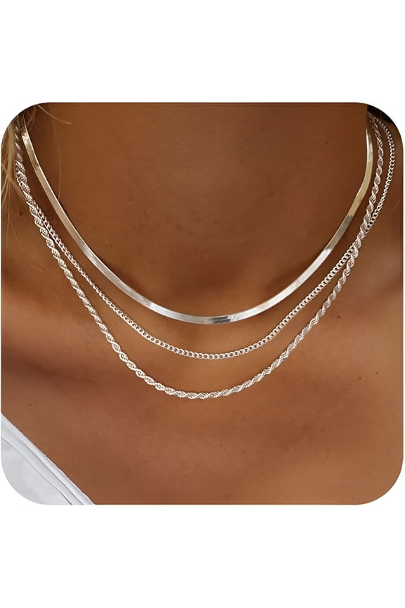 Women'S Layered Necklace Set 3 Piece Dainty Gold Jewelry for Everyday Stacking | 14K Gold Plated Snake Chain,Rope Chain,Cuban Chain | Adjustable Length 14 18.5 Inch | Gift Ready