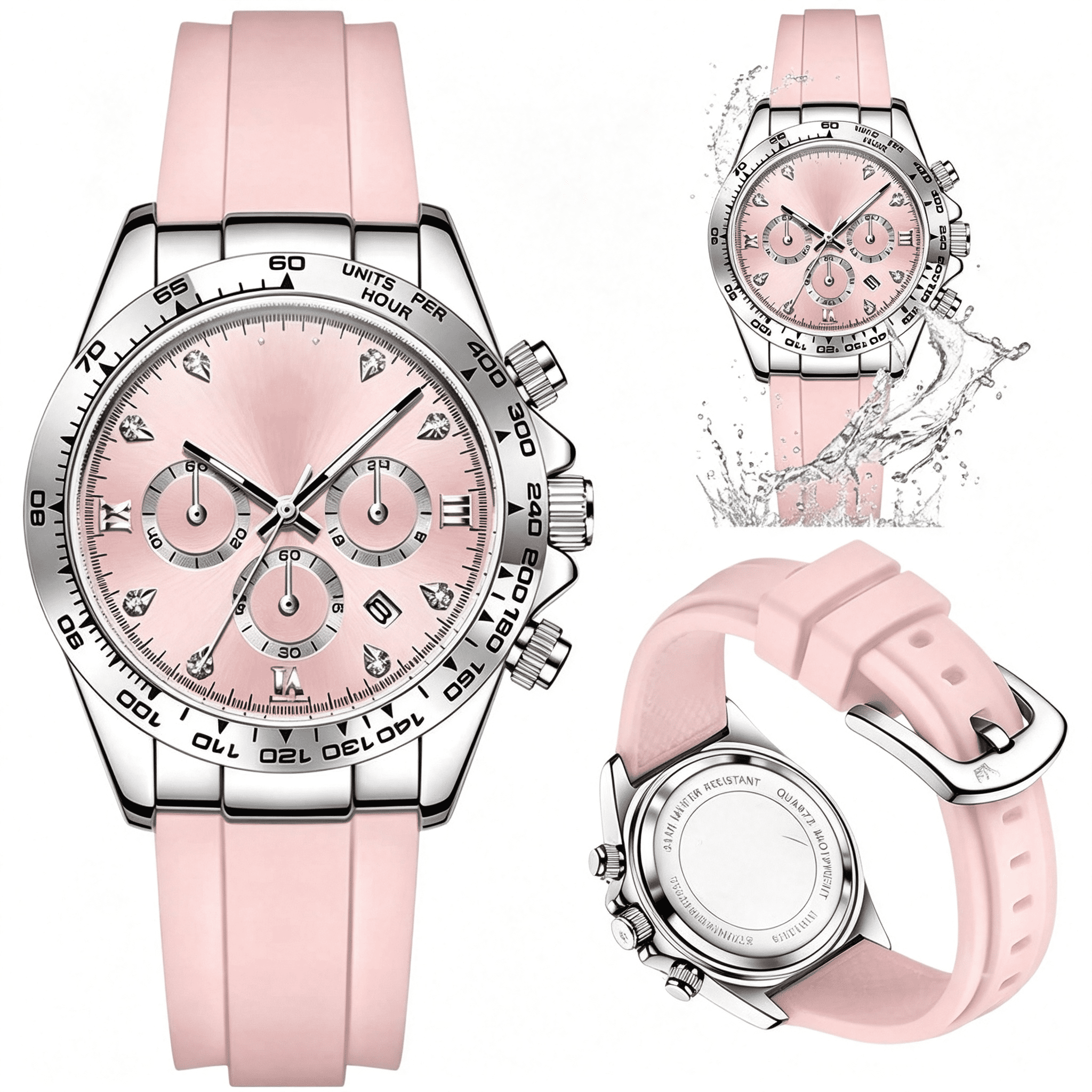 DESIGNICE Women'S Watch Silicone Rubber Strap Luxury Chronograph ...