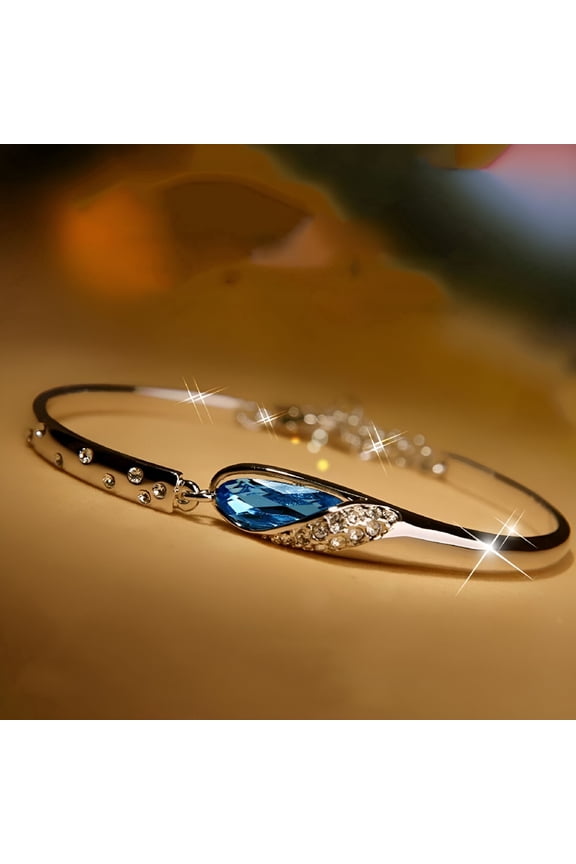 Women Silver Plated Crystal Chain Bangle Cuff Bracelet