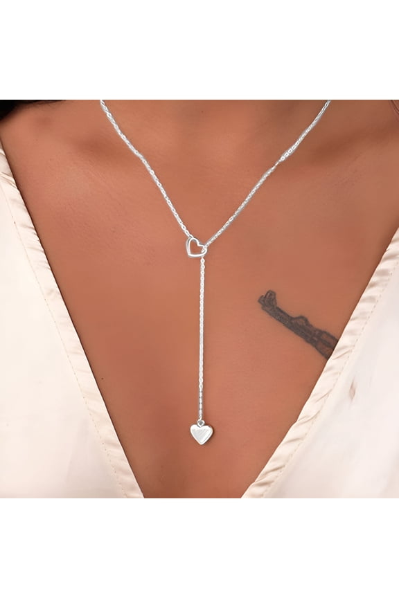 Silver Necklace for Women,Adjustable length Stainless Steel Heart Pendant Chain Necklace