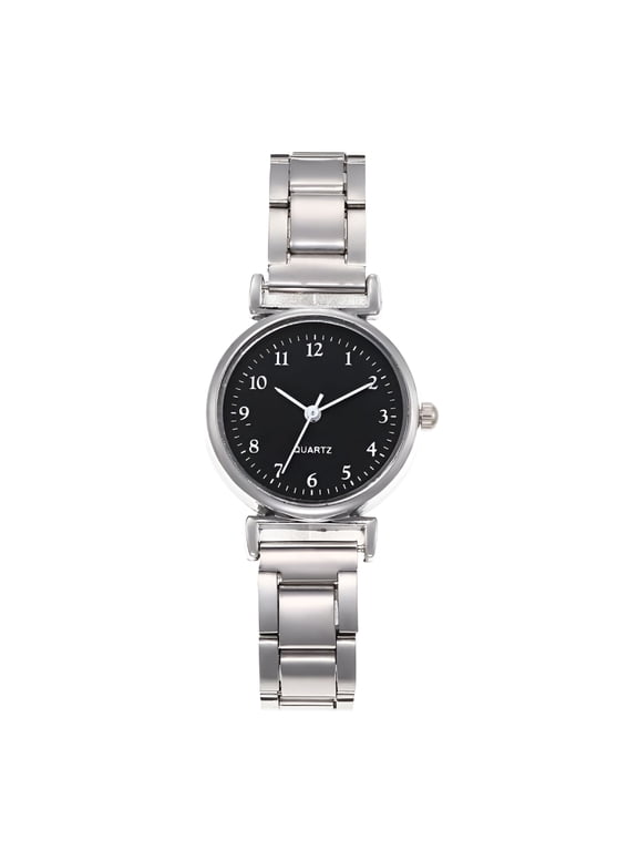 Women Strap Quartz Watches Wrist Strap Round Watch Easy Read Number Dial Classical Office Ladies Fashion Adjustable Stainless Steel SilverBlack