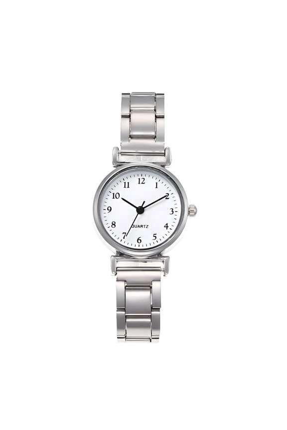 Women Strap Quartz Watches Wrist Strap Round Watch Easy Read Number Dial Classical Office Ladies Fashion Adjustable Stainless Steel Silver White