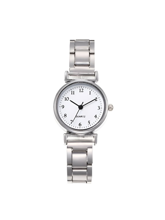 Women Strap Quartz Watches Wrist Strap Round Watch Easy Read Number Dial Classical Office Ladies Fashion Adjustable Stainless Steel Silverwhite