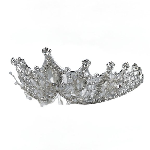 DESIGNICE Women Wedding Crown Bride Silver Alloy Rhinestone Hair Accessory for Prom Costume Party V-Shape Large Tiaras (7.87 Inches / 20.00 Cm) Bridal Headpiece Silver Tiara