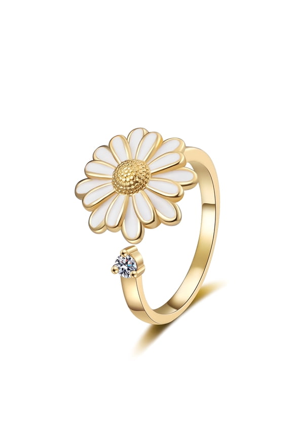 Women's Rotating Daisy Ring for Anxiety Relief ?Spinning Floral Jewelry with 3D Bloom Design, Adjustable Hypoallergenic Band for Stress Reduction & Mindfulness