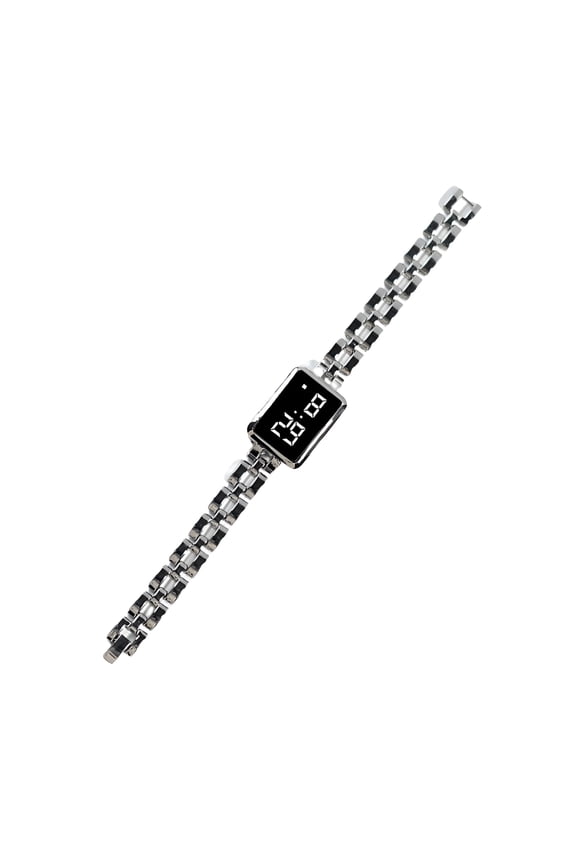 Women's Square Digital Watch, Touch Screen LED Display, Metal Band Wristwatch with Folding Buckle for Work Party Travel