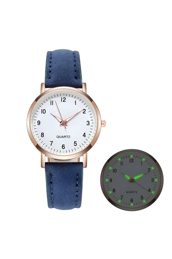 Women's Watches, Classic Quartz Watch with Luminous Easy Read Dial, Leather Watch Band, Vintage Small Face Round Watches for Women, Birthday Gift for Ladies (Blue)