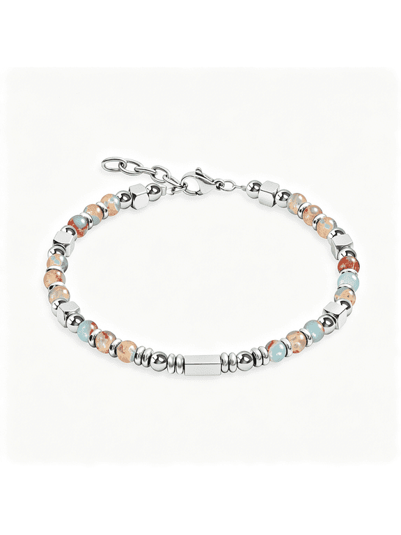 Womens Boho Adjustable Stackable Beaded Bracelets for Women Teen Girls Stainless Steel Natural Stone Link Bracelets for Women Non Tarnish Waterproof Handmade Bead Bracelet