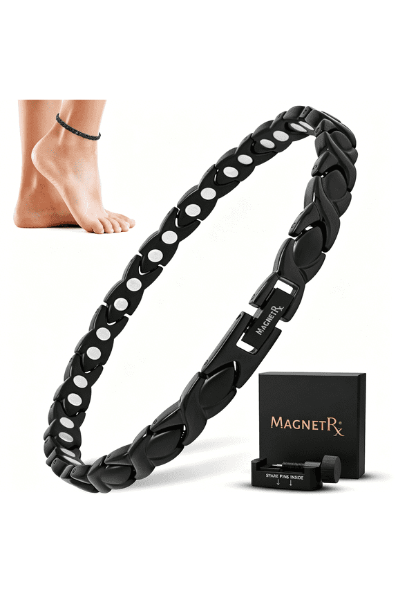 Womens Magnetic Ankle Bracelet  Ultra Strength Magnetic Anklets with 34 Magnets  Titanium Ankle Bracelets for Women (Black)
