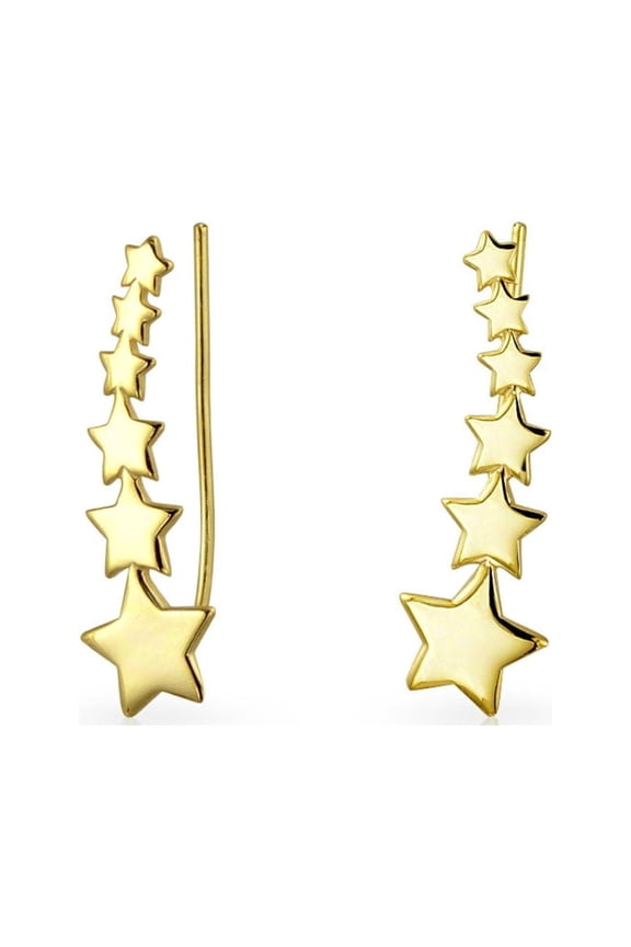 Womens Usa Patriotic Celestial Ear Cuff Cartilage Star Climbers 14K Gold Plated Silver American Flag Earrings Patriotic Earrings for Women