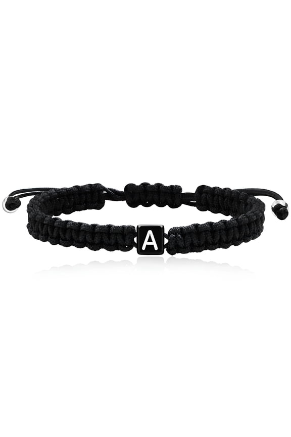 Woven Friendship Bracelets for Teen Girls Adjustable Braided Wrap Bracelets Boho String Bracelets for Women Men (Black Rope-Letter A)