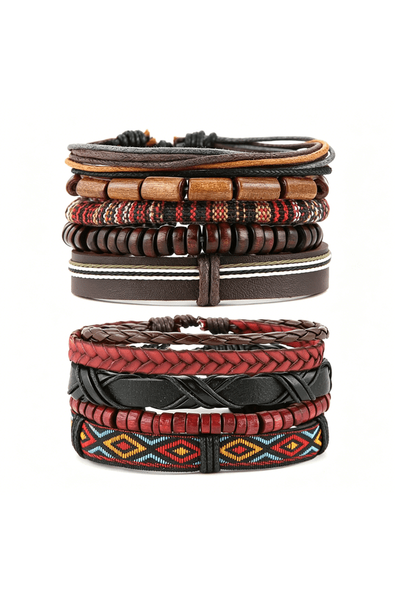 Wrap Bracelets Men Women,Hemp Cords Wood Beads Ethnic Tribal Bracelets,Leather Wristbands