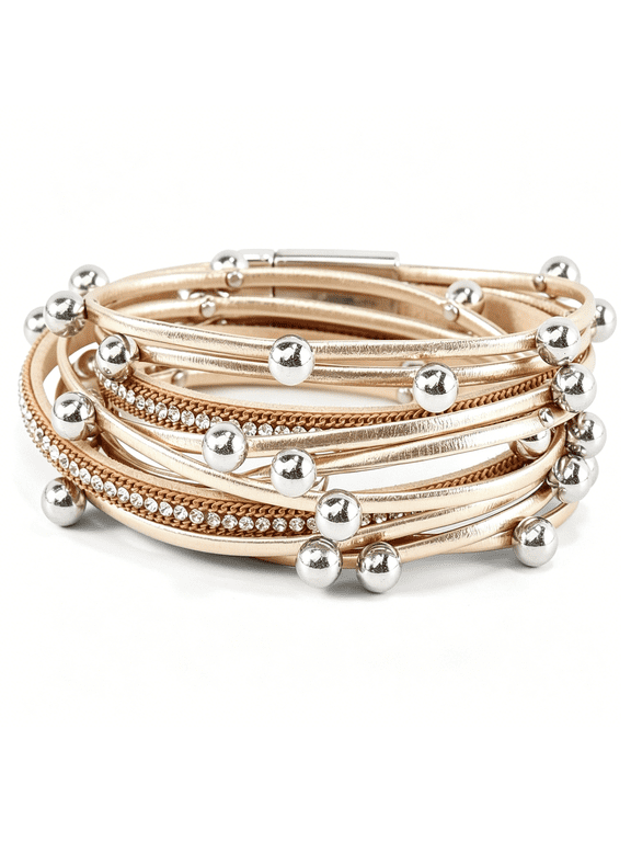 Leather Bracelet, Punk Bracelets for Women, Layered Stack in Multi Colors