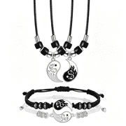 DESIGNICE Yin Yang Friend Couple Necklace and Bracelet Set,2 Pieces Matching Yin Yang Dragon Pendant Necklace 2 Pieces Adjustable Cord Bracelet for Bff Boyfriend Girlfriend Birthday Gifts