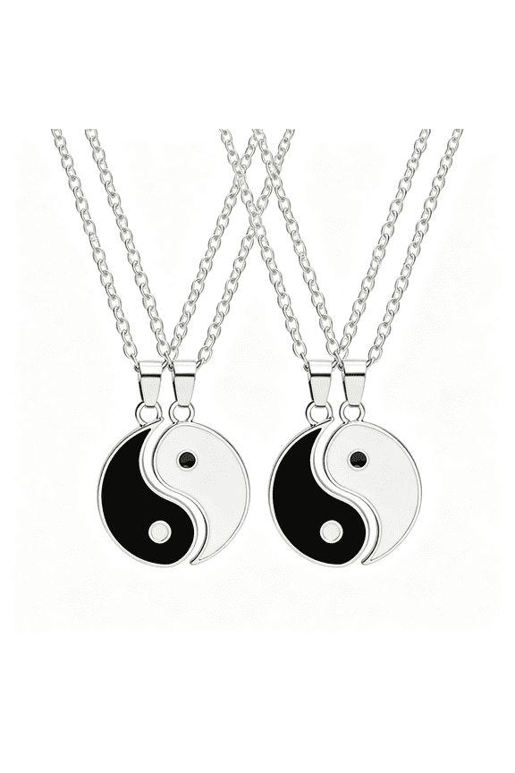 Yinyang Bff Couples Pendant Necklace 2Pcs Matching Puzzle Pendant Necklaces for Women Men Friendship Boyfriend Girlfriend Jewelry Yinyang Puzzle Friendship Necklace