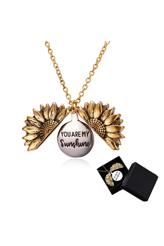 You Are My Sunshine Engraved Necklace Inspirational Sunflower Locket Necklace Jewelry Valentine's Day Gift for Women Girlfriend