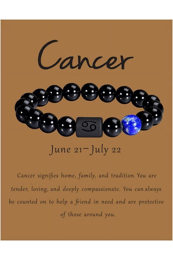 Zodiac Bracelet for Men Women, 8mm 10mm Natural Black Onyx Stone Star Sign Constellation Horoscope Bracelet Gifts