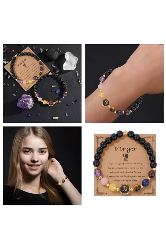 Zodiac Bracelets for Women, 12 Constellations, Stone Beads Bracelet, Birthday Zodiac Gifts, Horoscope Spiritual Bracelet - Virgo