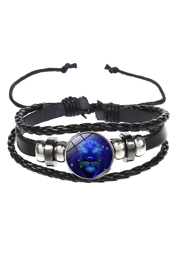 Zodiac Signs Spirit Bracelet, Adjustable 12 Constellation Zodiac Leather Bracelets - Leo