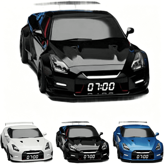 DESIGNICE with Time Display Car Alarm Clock,Engine-Light Simulation Modern Sports Car Nightstand Clock Bedroom,And Auto-Enthusiast Decor