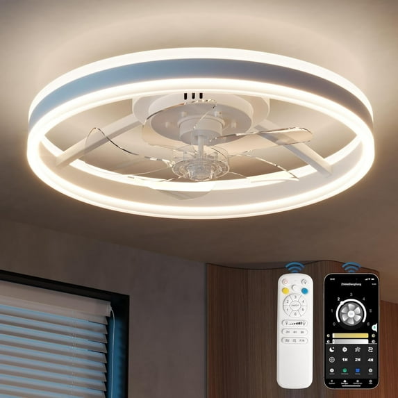 DESINO 20" Ceiling Fan with Light and Remote/APP Control, Modern LED Ceiling Fan Light with 3CCT and 6 Wind Speeds, Low Profile Flush Mount Fan for Bedroom, Dining Room,White