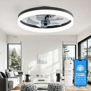 DESINO 20in Ceiling Fan with Light, Black Low Profile Fandelier, Remote & APP Control, Modern Flush Mount LED Fan Light with 3CCT and 6 Wind Speeds, Smart Ceiling Fan for Living Room Bedroom Kitchen
