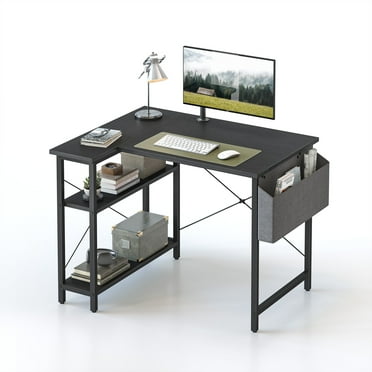 DESINO 40 Inch L-Shaped Computer Desk with Storage Shelves Home Office Corner Desk Study Writing Table, Black