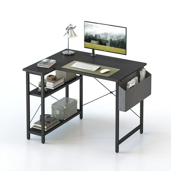DESINO 40 Inch L-Shaped Computer Desk with Storage Shelves Home Office Corner Desk Study Writing Table, Black
