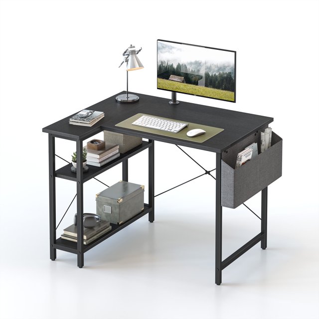 DESINO 40 Inch L-Shaped Computer Desk with Storage Shelves Home Office Corner Desk Study Writing Table, Black