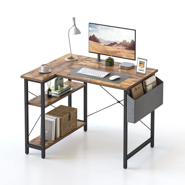 DESINO 40 Inch L-Shaped Computer Desk with Storage Shelves Home Office Corner Desk Study Writing Table, Rustic Brown